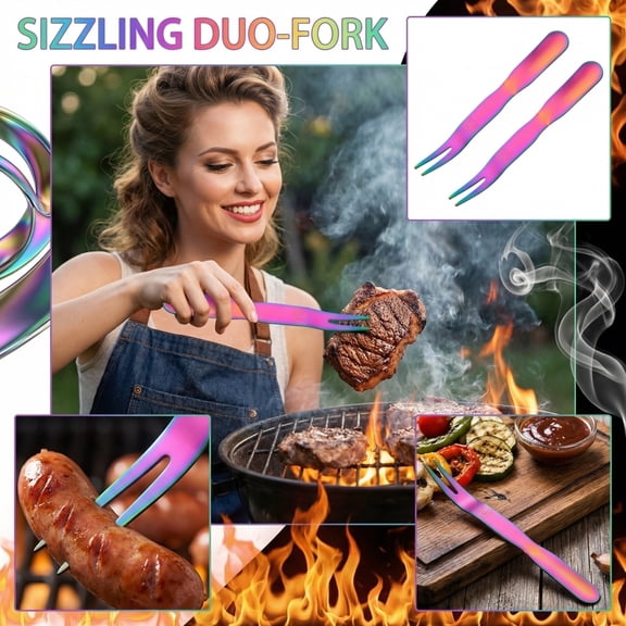 Stainless Steel BBQ Fork, Double-Headed Meat Carving Fork, Multipurpose Grilling Tool for Steaks, Roasts, and Poultry, Heavy Duty Outdoor Cooking Style A#341