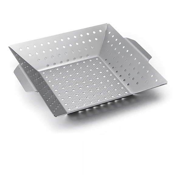 Stainless Steel BBQ Grill Basket - 8x8 Inch Heavy Duty Vegetable & Meat Grill Pan with Non-Stick Surface | Dishwasher Safe | Perfect for Outdoor Cooking & Camping