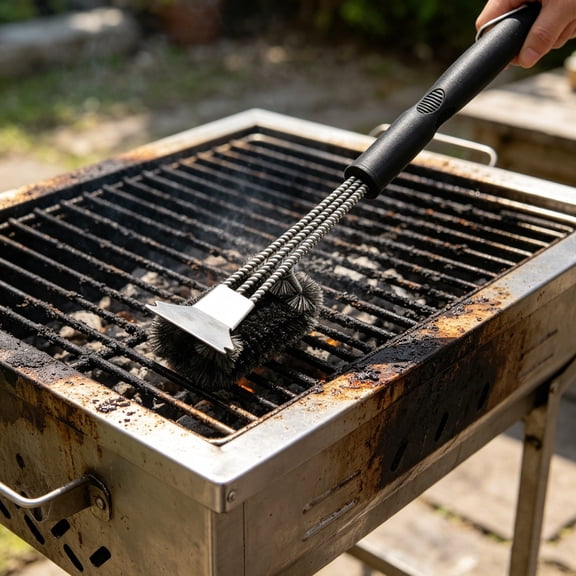 Stainless Steel BBQ Grill Brush 3-Head Scraper Heavy Duty Oven Grate Griddle Cleaner