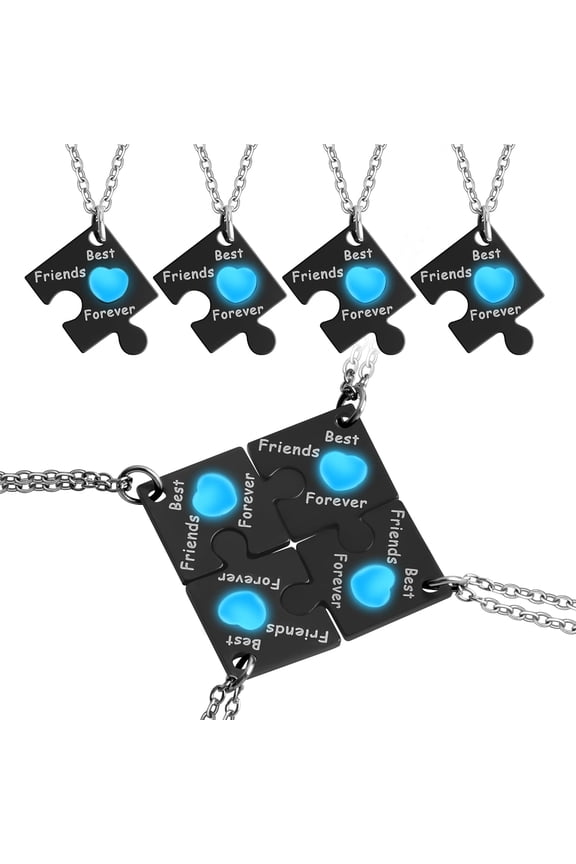 Stainless Steel BFF Friendship Puzzle Pendant Necklace Set, friendship necklace for 4 with Luminous Function[y2415]