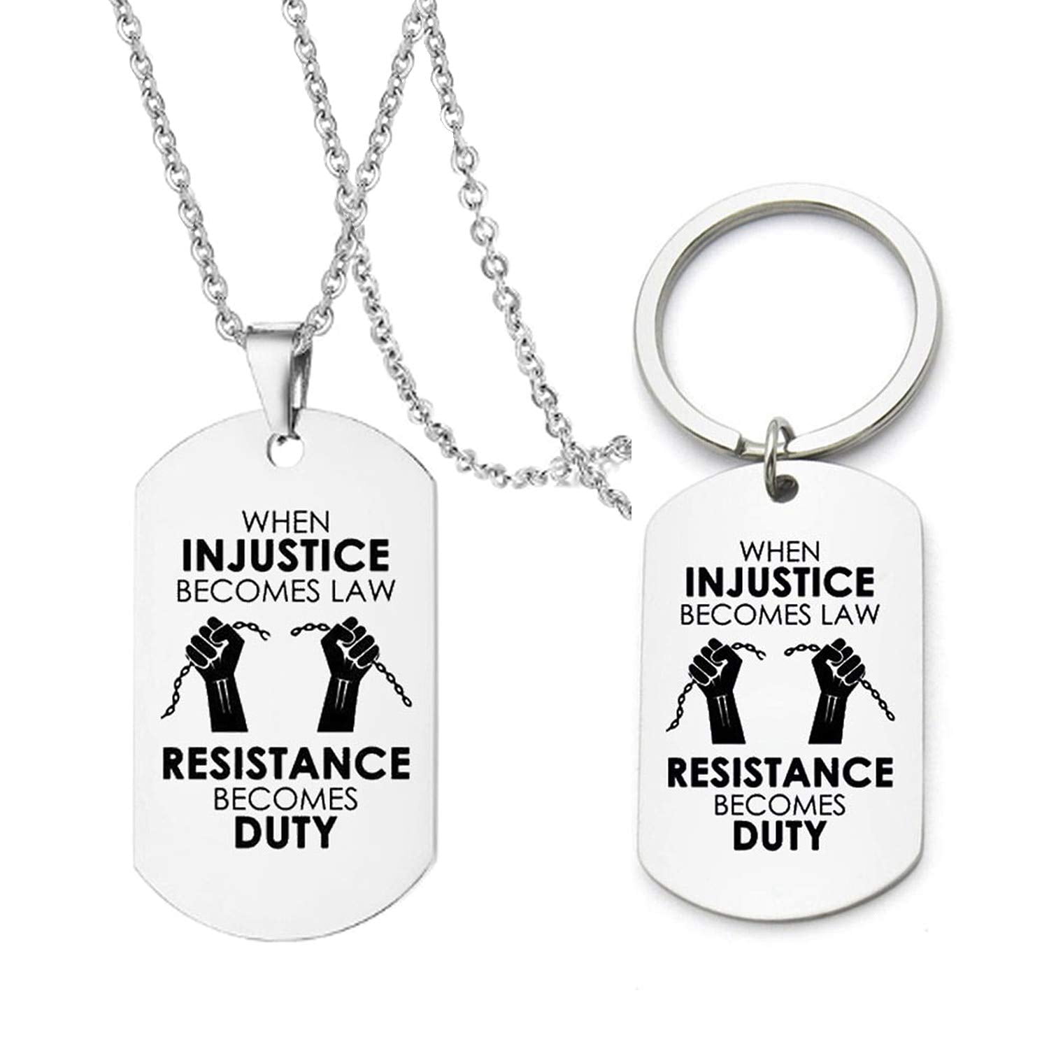 Stainless Steel BLM Keychain Necklace Set Engraved When