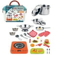 thumbnail image 1 of VALESSATI 31-Piece Kids Kitchen Play Set, Teal Carry Case, Toy Induction Burner & Play Food, Age 3+, 1 of 8