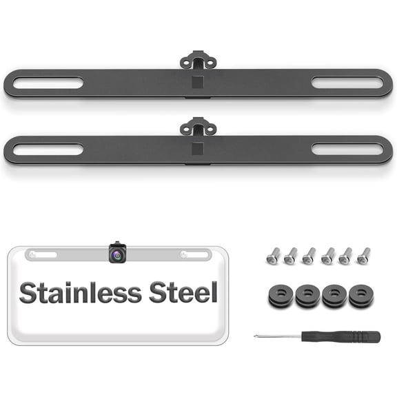 Stainless Steel Backup Camera License Plate Mount (2 PCS): Back Up Camera Bracket, Dash Cam & Mirror Camera Rear View Mount, Car Rearview Camera Mount, Reverse Camera License Plate Holder