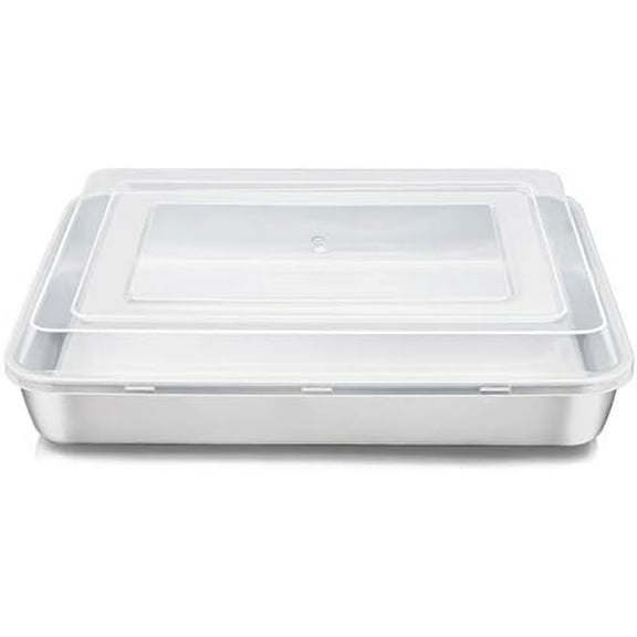 Stainless Steel Baking Pan with Lid, 12⅓ x 9¾ x 2 Inch Rectangle Sheet Cake Pans with Covers Bakeware for Cakes Brownies Casseroles, Non-toxic & Healthy, Heavy Duty & Dishwasher Safe
