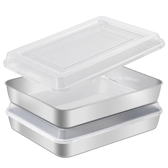 Stainless Steel Baking Pan Set with Lids 2-pack Rectangular Heavy Duty Bakeware