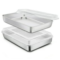 Stainless Steel Baking Pan with Lid, VeSteel 12⅓ x 9¾ x 2 Inch Rectangle Sheet Cake Pans with Covers Bakeware for Brownies Casseroles - Set of 4