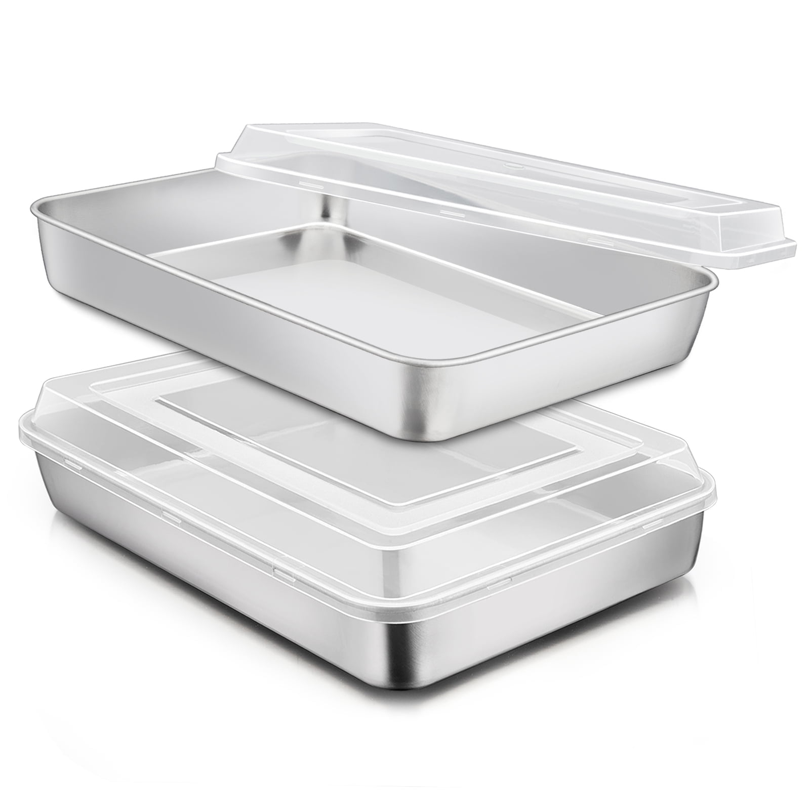 Vesteel Stainless Steel Baking Pan with Lid, 12.2 x 9.5 x 2 Inch Rectangle Sheet Cake Pans with Covers Bakeware for Cakes Brownies Casseroles, Non-toxic & Dishwasher Safe - Set of 2 - Walmart.com