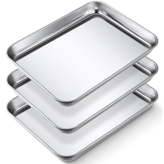 Stainless Steel Baking Sheet Pan Set 3 Count 23x17x2.5cm For Toaster Oven