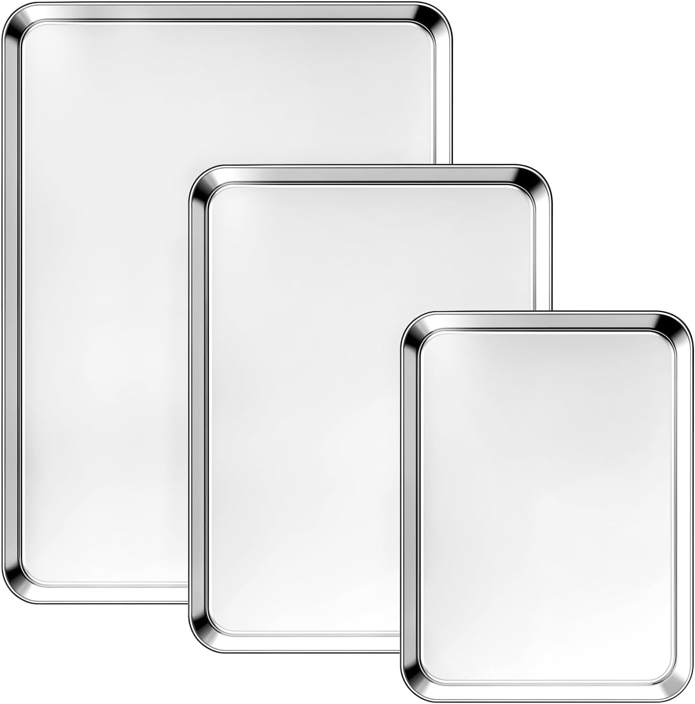 Stainless Steel Baking Sheet Pan Set, 3 Pack Cookie Sheets for Baking, Heavy Duty Stainless Steel Cookware Set, Oven Cookie Tray for Roasting, 9/12/16 Inch
