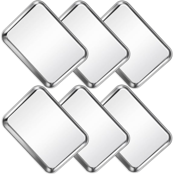 Stainless Steel Baking Sheet Pan Set of 6, Cookie Sheet Metal Baking Pan Oven Tray, Cooking Baking Sheet for Toaster Oven, Easy Clean, Dishwasher Safe, 9 x 7 x 1 Inch