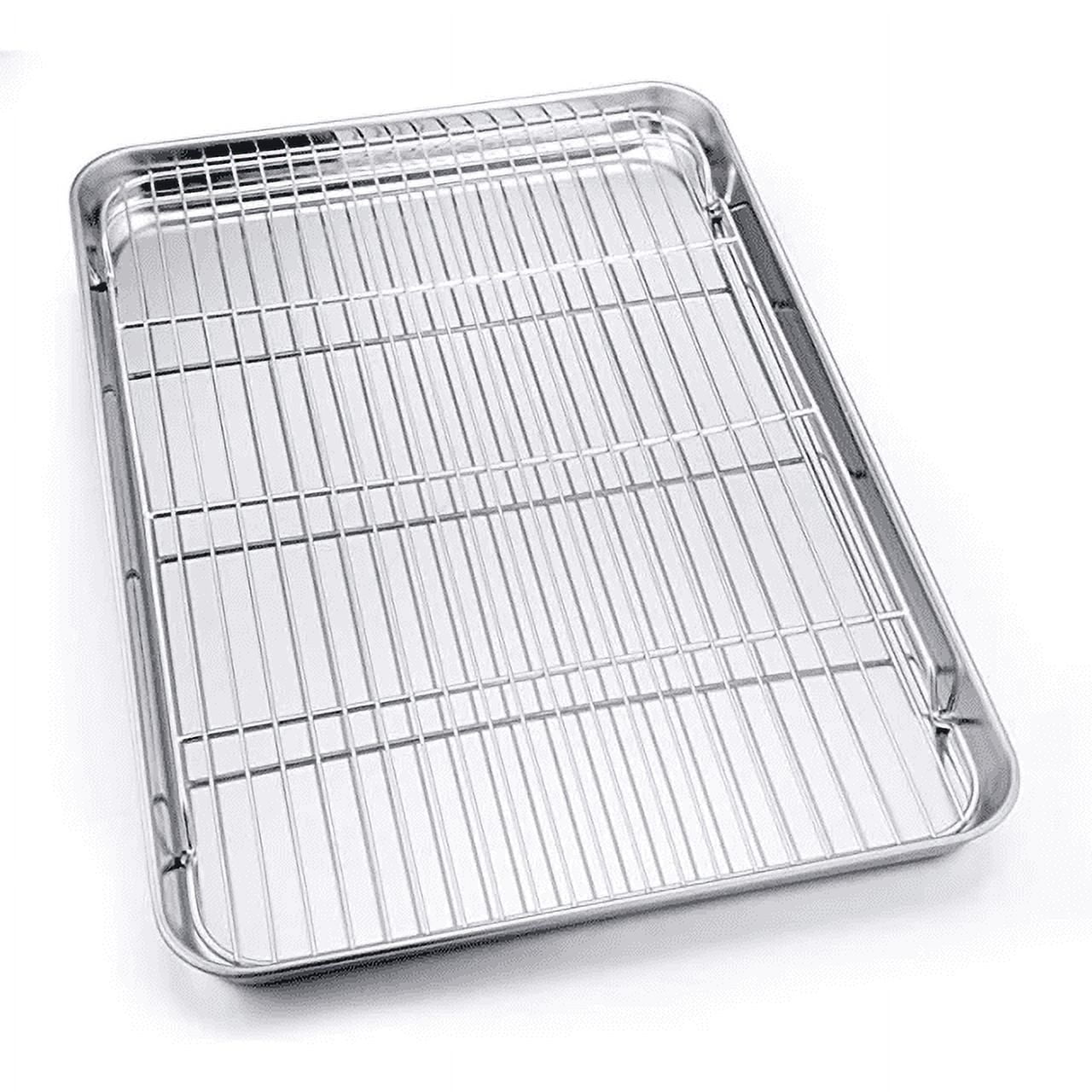Stainless Steel Baking Sheet with Rack Set 12.4inchx9.7inch Cookie Sheet Broiling Pan for Oven Rimmed Metal Tray with Wire Rack for Cooking Baking Cooling Bacon Non toxic Dishwasher Safe 2PCS Walmart....