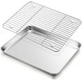 thumbnail image 1 of Stainless Steel Baking Sheet with Rack Set, 15.7" x 11.8" Cookie Sheet Broiling Pan for Oven, Rimmed Metal Tray with Wire Rack for Cooking/Baking/Cooling/Bacon, Non-toxic & Dishwasher Safe, 2PCS, 1 of 8
