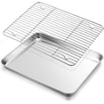 thumbnail image 1 of Stainless Steel Baking Sheet with Rack Set, 15.7" x 11.8" Cookie Sheet Broiling Pan for Oven, Rimmed Metal Tray with Wire Rack for Cooking/Baking/Cooling/Bacon, Non-toxic & Dishwasher Safe, 2PCS, 1 of 8