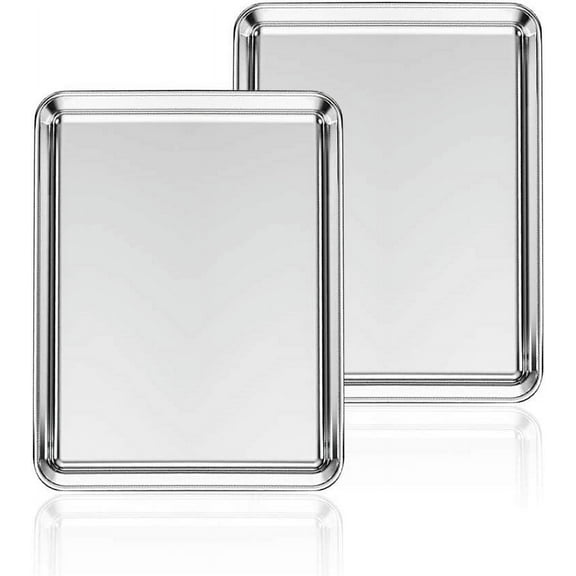 Stainless Steel Baking Sheet Set of 2, GoXteam Cookie Sheet Metal Baking Pan Oven Tray, Non Toxic & Heavy Duty, Rust Free & Mirror Finish, Easy Clean & Dishwasher Safe, 10 x 8 x 1 Inch