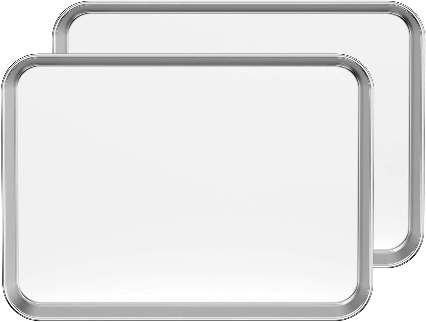 Stainless Steel Baking Sheet Set of 2, Yayun Cookie Sheet Bakeware Baking Pan Tray, Non Toxic & Heavy Duty, Rust Free & Mirror Finish, Easy Clean & Dishwasher Safe, 16 x 12 x 1 Inch