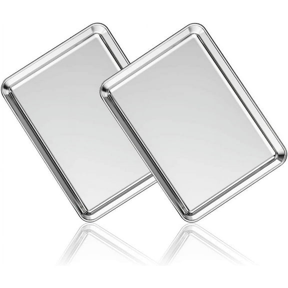 Baking Sheets Set of 2, TRIANI Cookie Sheets, Stainless Steel Baking Pans & Toaster Oven Tray Pans, Rectangle Non Toxic & Healthy & Easy Clean,Size 9L x 7W x 1H inch