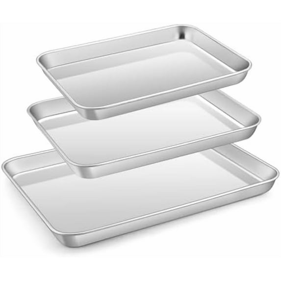Stainless Steel Baking Sheet Set of 3, 12.4”/10.5” /9.4” Cookie Sheet for Oven, Rimmed Metal Tray for Cooking Baking Bacon, Non-toxic & Dishwasher Safe