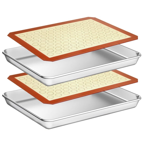 Stainless Steel Baking Sheet Set 9 x 7 x 1 inch, Includes 2 Sheets and 2 Silicone Mats