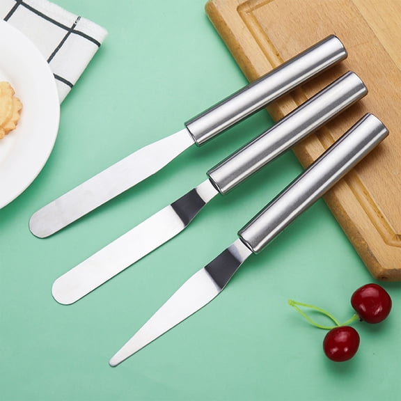 Stainless Steel Baking Spatula Set, 3-Piece Cake Decorating Tools with Frosting Spreader and Demolding Knife for Professional Icing and Easy Cake Leveling
