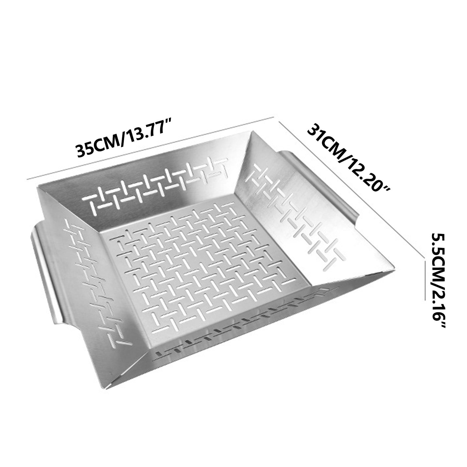 Stainless Steel Baking Tray Grill Basket | BBQ Leak Tray Non-Stick Vegetables Roasting Pan | Oven Safe | Rust Resistant | Ergonomic Handle | 22.5x18x5.5cm | 1 Pack | For BBQ Grill Oven Cooking