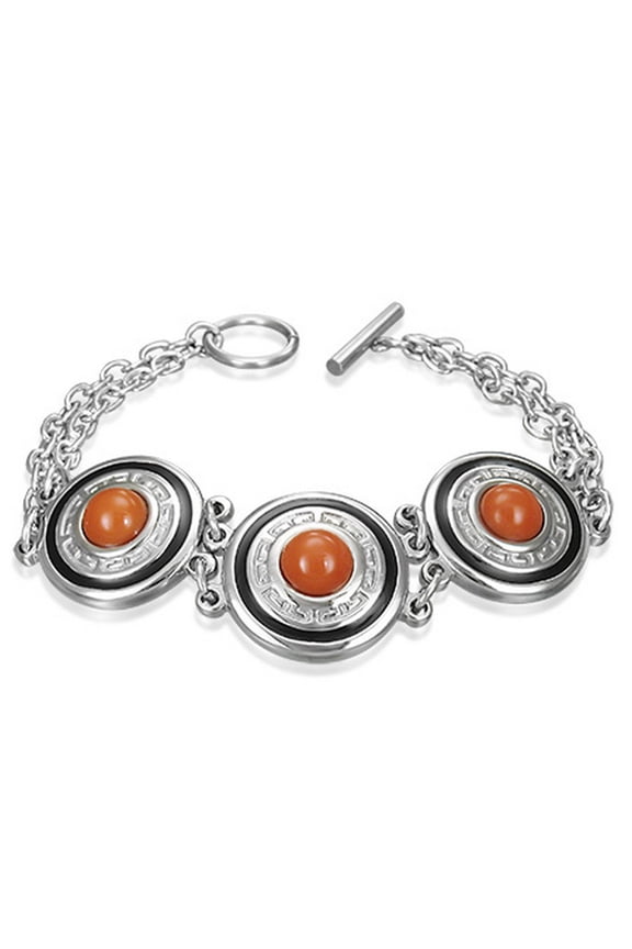 Stainless Steel Bali Circle Link Chain Toggle Womens Bracelet