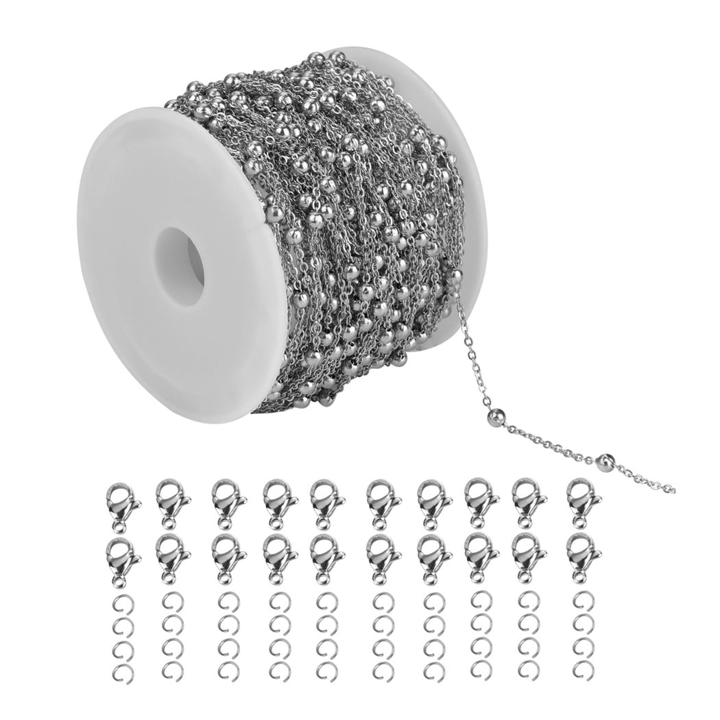 Stainless Steel Ball Bead Chain, 33 Feet Necklace Chains Roll with Open