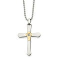 thumbnail image 1 of Stainless Steel Ball Beaded Necklace with Pendants Chain Chisel Polished 14k Gold Accent 1/2pt Diamond Cross Pendant on a 22 inch 28 mm, 1 of 5