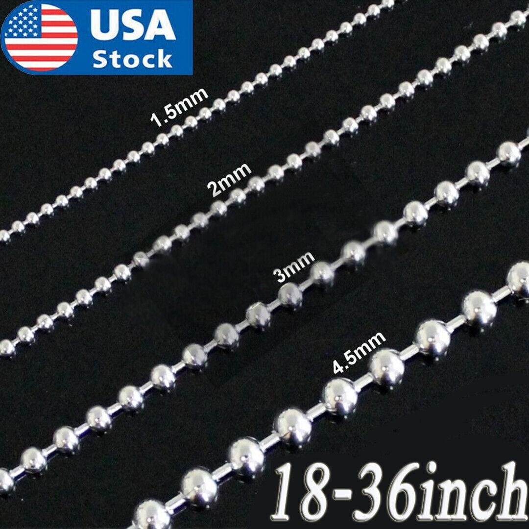 Stainless Steel Ball Chain 16"40" Dog Tag Bead Necklace 1.5/2/3/4.5mm