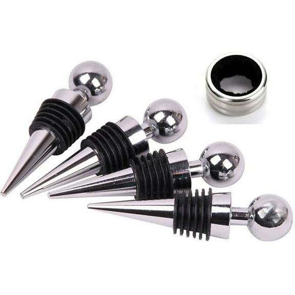 Stainless Steel Ball Design Wine Bottle Stoppers, Drop Ring, Set of 5