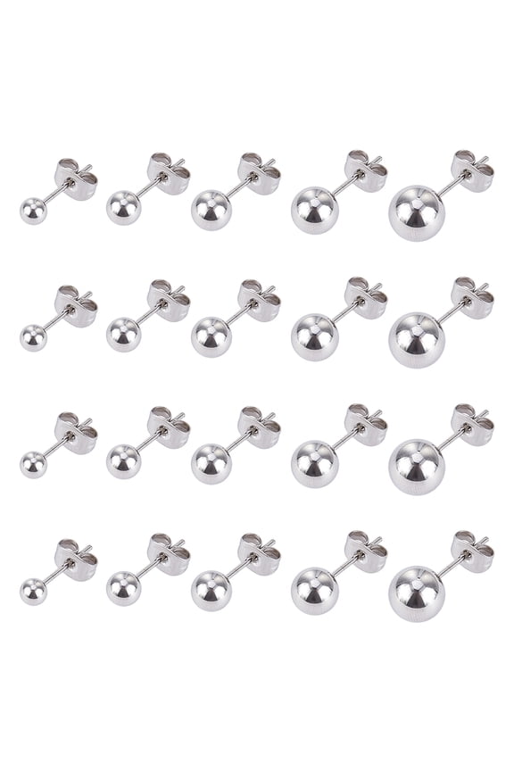 Stainless Steel Ball Stud Earrings Hypoallergenic Earrings with Stainless Steel Pins 4mm/5mm/6mm/7mm/8mm/ Stainless Steel Color 4~8mm Pin: 0.8mm