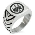 thumbnail image 1 of Stainless Steel Bamboo Kamon Crest Chevron Pattern Biker Style Polished Ring, 1 of 1