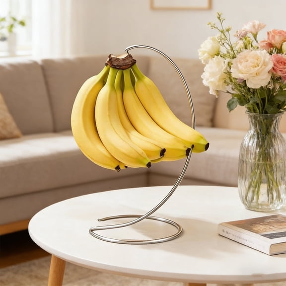 NATPLUS Stainless Steel Banana Hanger for Countertop, Fruit Stand Hook with Weighted Base, Silver
