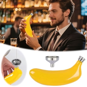 Stainless Steel Banana Shaped Flask For Portable Liquor Container With Leakproof Cap, 16x8x3.5 cm, Yellow