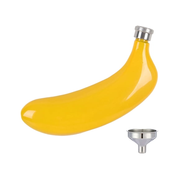 Stainless Steel Banana Shaped Flask for Liquor Portable Bottle with Leakproof Cap and Easter Pattern Finish Purpose Beverage Container Glass Bottle Accessory,16cmx8cmx3.5cm,Yellow