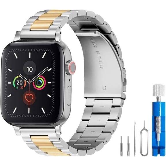 Stainless Steel Band for Apple Watch Ultra 2/Ultra 49mm & Series 10/11 46mm, 45mm 44mm 42mm, Metal Watch Strap with Fold-Over Deployment Clasp, Business Casual Design for Men