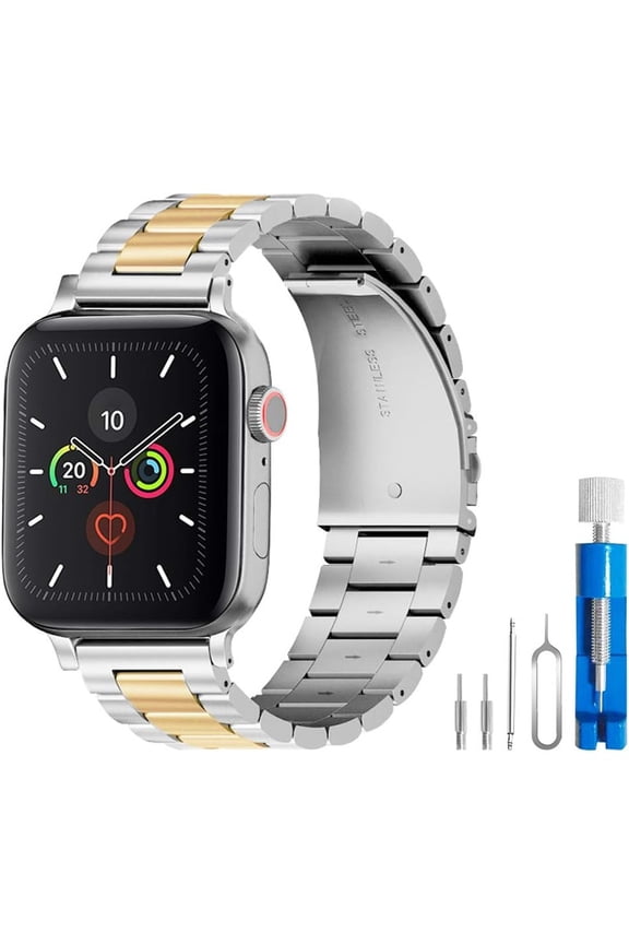Stainless Steel Band for Apple Watch Ultra 2/Ultra 49mm & Series 10/11 46mm, 45mm 44mm 42mm, Metal Watch Strap with Fold-Over Deployment Clasp, Business Casual Design for Men