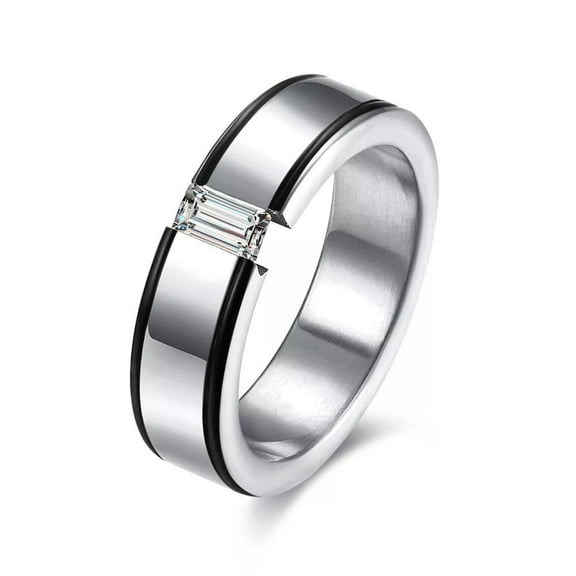 Stainless Steel Band Fashion Wedding Ring Black Aaa Zirconia Men'S Unisex B468