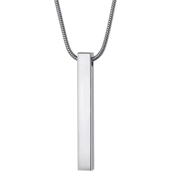 Stainless Steel Bar Pendant Necklace for Men and Women, Couples Necklaces 22 Inches Snake Chain, Unisex