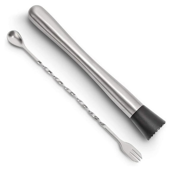 Stainless Steel Bar Spoon For Cocktails - Stainless Steel Cocktail Spoon & Muddler Set Professional Bartending Tool for Mixing, Muddling & Garnishing Drinks
