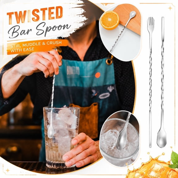 Stainless Steel Bar Tool, Twisted Long Handle Cocktail Mixing Spoon, 10 Inch Drink Stirrer for Coffee and Latte, Stainless Steel Stir Stick for Boba Milk Tea, Smooth Polished Edge