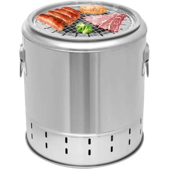 Stainless Steel Barbecue Barrel, Small Double Portable Barbecue Barrel, BBQ Charcoal Grill, for Travel Camping Grill Picnic Patio Backyard