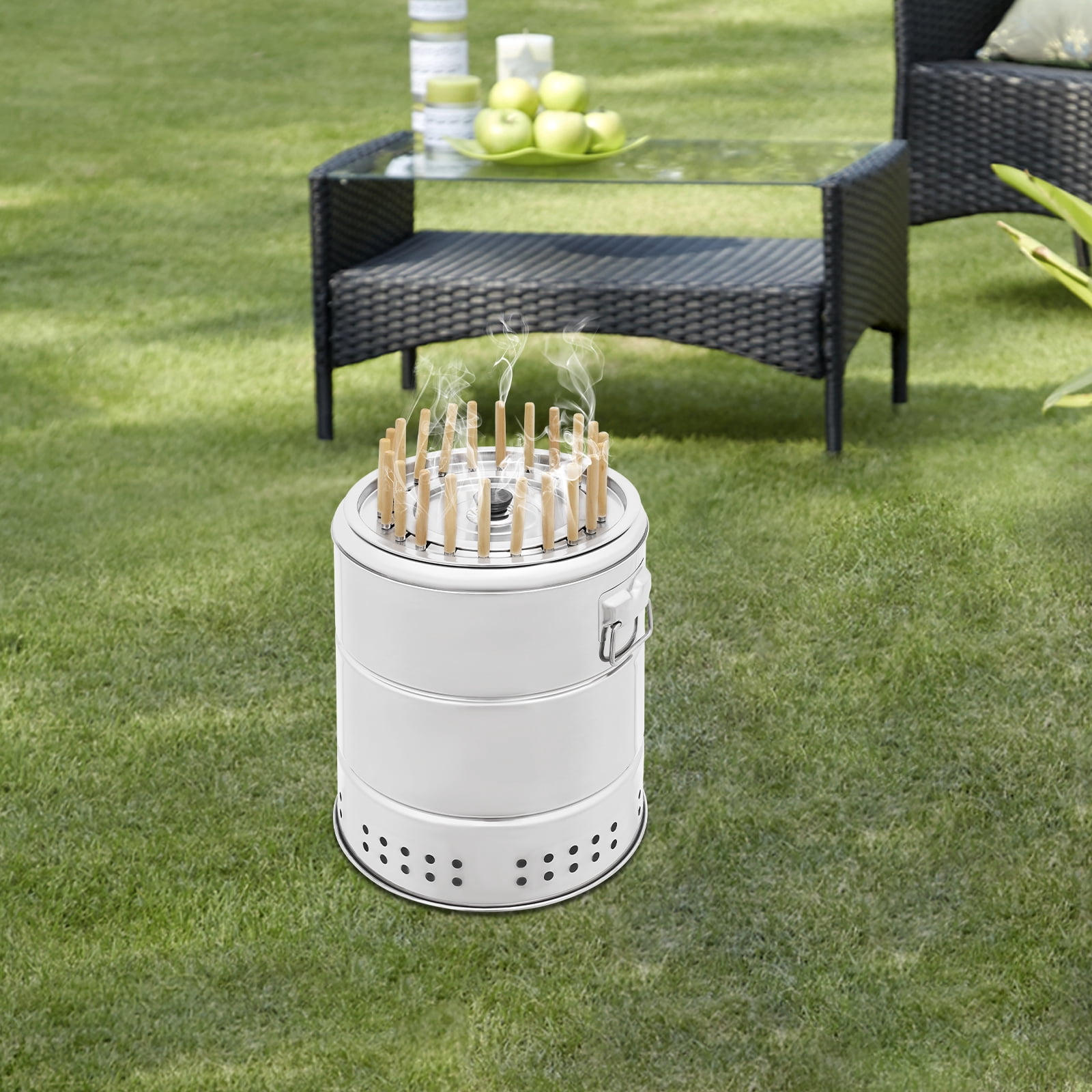 Stainless Steel Barbecue Charcoal Barrel Grill, Great for Cooking Tea Around the Stove, Small Barbecues, Picnics, Tailgate Gatherings, Camping, and More
