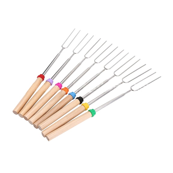 Stainless Steel Retractable Barbecue Fork with Wooden Handle for BBQ Cooking - U-Shaped Design for Kitchen Dining and Bar