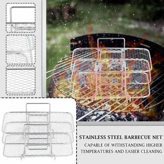 Stainless Steel Barbecue Net - 3-Tier Dehydrator Rack for Barbecue Racks - Foldable Grill Stand for Oiling, Baking & Storage