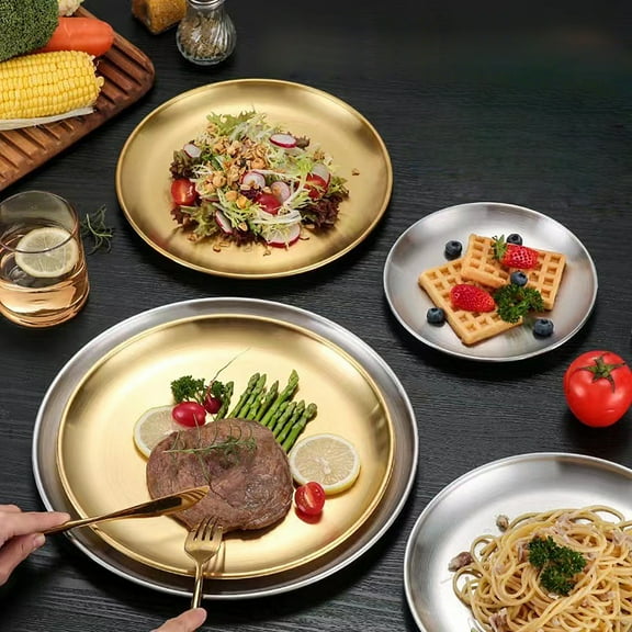 Stainless Steel Barbecue Plates Heavy Duty Grill Disks Cake Serving Trays Rustproof Outdoor Cooking Camping Picnic Party Supplies, UKHBMC | Silvery