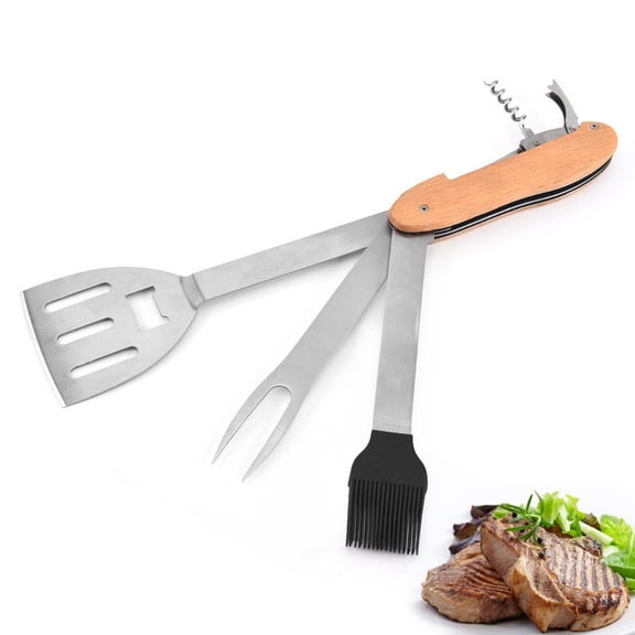Stainless Steel Barbecue Tool Set Combination Multi-purpose Barbecue Tool Outdoor Detachable Folding Fork Shovel Brush Set