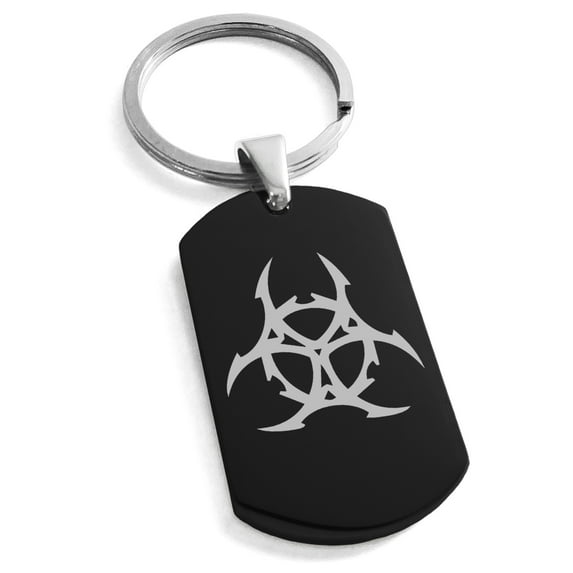 Stainless Steel Barbed Wire Biohazard Engraved Dog Tag Keychain Keyring