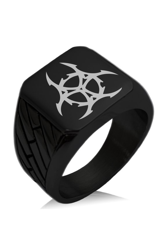 Stainless Steel Barbed Wire Biohazard Geometric Pattern Biker Style Polished Ring