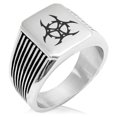 thumbnail image 1 of Stainless Steel Barbed Wire Biohazard Needle Stripe Pattern Biker Style Polished Ring, 1 of 1