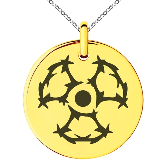 Tioneer Stainless Steel Barbed Wire Radioactive Engraved Small Medallion Circle Charm Pendant Necklace